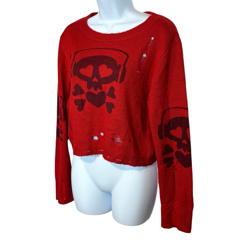 Cider Sweater Red Large Cropped Edgy Skull Goth Alt Grunge Alternative Punk - Picture 5 of 10